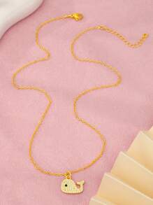 1 Piece New Bling Zirconia Whale Pendant Necklace For Men Women Fashionable Lightweight Luxury Ocean Animal Charm Clavicle Chain