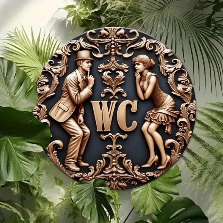 1 Peça Placa de Metal - Sinal de Banheiro Masculino/Feminino, 20 x 20 cm, Fácil de Pendurar, Arte de Parede Redonda, Adequada para Quarto, Casa, Banheiro, Quarto, Casamento, Jardim, Decoração de Sala de Estar, Posição Aleatória de Furos - Multicolorido - Visão 4