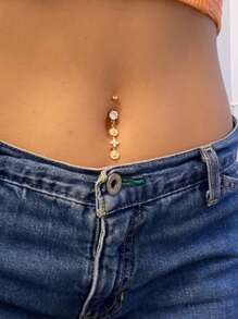 1 件 14G 钻石 CZ 花形肚脐环银金肚脐环吊坠花形肚脐环吊坠肚脐环 CZ 链穿孔 10 毫米