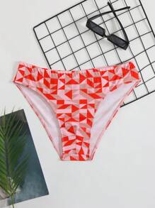 Men's Beach Pink Geometric Pattern Iridescent Triangle Swimming Trunks - Hot Pink - View 1