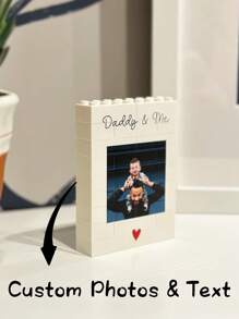 1 szt. Spersonalizowane drewniane klocki ze zdjęciem ojca i córki, prezent dla taty, białe, klocki, układanka, prezent dla niego, ojca, dziadka - Biała, jednostronna personalizacja - Zobacz 1