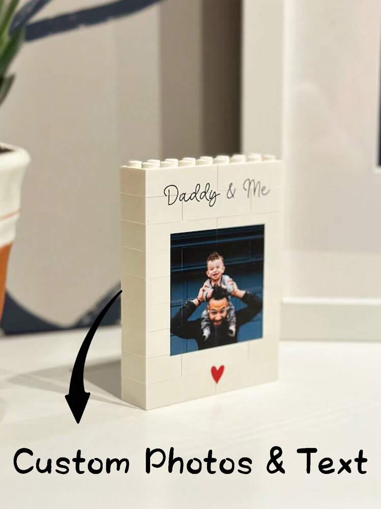 Puzzle Photo Personnalisé En Blocs De Construction – Cadeau Pour La Fête Des Pères, 12,8 X 16,5 Cm, Avec Votre Photo Et Message