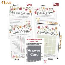 41 pièces, Jeu de douche nuptiale imprimé pour fête - 4 jeux et activités amusants pour 20 invités, impression recto-verso, comprend le bingo, le symbole, le marié et la mariée disent, vient avec des cartes de réponse