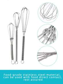 1pc/3pcs(S+M+L) Mini Stainless Steel Egg Whisk, Classic Egg Beater For Kitchen