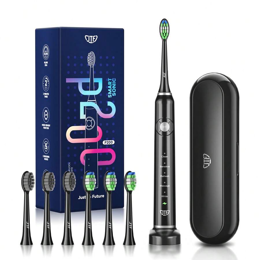 JTF  Electric Toothbrush For Adults - Teeth Whitening Toothbrush With 6 Brush Heads And A Travel Case, Fast Charging For 60 Days Use Waterproof Toothbrushes - màu đen - Xem 1