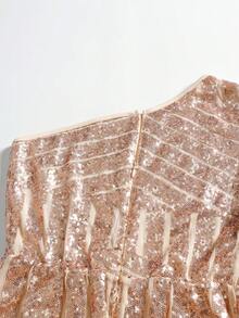 Women's Long-Sleeved Sequined Asymmetrical Neck Bodycon Party Dress, For Cocktail - Champagne - View 9