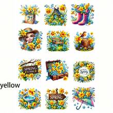 1 包复古春水仙花装饰贴纸，创意花卉手工贴纸，适用于剪贴簿、日记、相册、DIY、学校工艺品、文具用品 - 黃色 - 查看 6