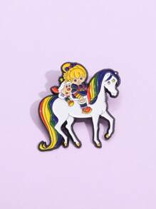 1pc Creative Cartoon Girl & Rainbow Pony Metal Badge, Cute Fairy Tale Style Brooch Accessory - Baby Pink - View 2