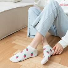 5 Pairs/Pack Women's Pink Fruit Strawberry Striped Plaid Shallow Socks Cute Student Japanese Style Casual Breathable Non-Falling Socks Women's Socks - Multicolor - View 7