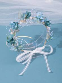 1pc Green Butterfly & Flower Design Headband, Woodland Fairy Flower Crown, Princess Birthday Holiday Gift,Wedding Hair Accessories - 綠色 - 查看 2