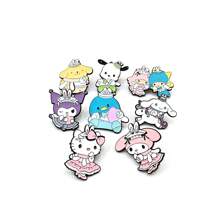 Sanrio Alfileres de solapa esmaltados de la familia de dibujos animados Sanrio, prendedores de metal bonitos de Hello Kitty, Kuromi, Cinnamoroll, figuras de anime Kawaii para la mochila