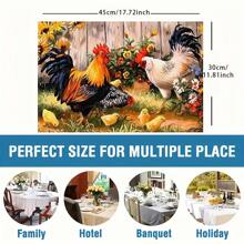 4 件套鸡场印花亚麻餐垫 - 100% 编织亚麻矩形桌垫，适用于餐厅、厨房 - 可洗、防滑、耐热餐垫，适用于咖啡桌、餐桌装饰