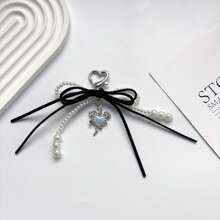 心形钥匙扣 - 手工打结设计，配蝴蝶结吊坠合金材料 - 适用于包包和背包配件伴娘礼物蝴蝶结 Y2K 配件 - 黑色 - 查看 5