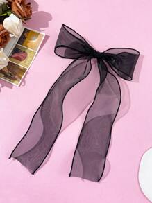 1pc Women's Fashionable & Graceful Casual Spring/Summer Sweet Girly Style Solid Color Mesh Bow Ribbon Hair Clip, Alloy Spring Clamp, Suitable For Daily Wear, Travel, Photo Shoot, Any Occasions, A Great Gift For Best Friends