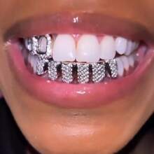 2 件上牙和下 6 颗牙齿全氧化锆牙套，时尚个性牙套，派对闪亮焦点配件，礼物牙套，男女通用 - 彩色 - 查看 3