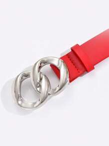 1 件女士双环链扣腰带，时尚休闲腰带，适合搭配牛仔裤、西装和 PU 皮革 - 紅色 - 查看 3