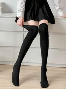 1 o 2 pares de calcetines hasta la rodilla para damas, calcetines gruesos blancos, calcetines largos hasta el muslo de color sólido a juego para botas