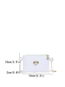Torba na ramię ze skóry PU z haftowanym wzorem serca, mała kwadratowa torebka typu crossbody dla dziewcząt - A - Zobacz 3