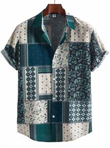 Men's Fashion Casual Hawaiian Print Short Sleeve Shirt