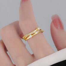 1pc Three-Layer Wrap-Around Micro-Set Rhinestone Brushed Ring, Unique Index Finger Ring, Fashionable Personalized, High-End