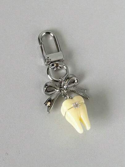 1 pieza Colgante de diente con lazo, accesorio vintage Y2K lindo para bolso, llavero, coche, accesorios escolares, gótico