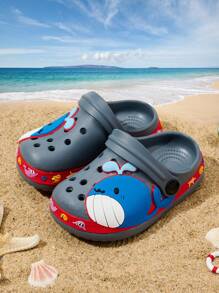 1双男童舒适时尚休闲软头防踢防撞可爱卡通鲸鱼图案透气凉鞋，耐穿易清洁，春夏款 - 灰色 - 查看 3