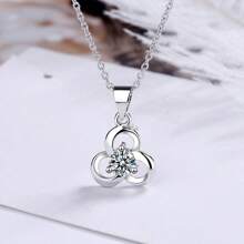 1 Piece 925 Sterling Silver Cubic Zirconia Clover Pendant Necklace, Simplistic, Fashionable, Sweet Girl Style - Gift Box Packaging - Clover Necklace - View 2