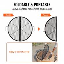 X-Marks Fire Pit Grill Grate, Foldable Round Cooking Grate, Heavy Duty Steel Campfire BBQ Grill Grid With Handle And Support X Wire, Portable Camping Cookware For Outside Party, 36 Inch Black - Black,Product Size: Φ36x1 in - 查看 3