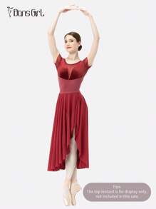 DonsGirl 1 chiếc váy múa ba lê co giãn cao cấp dành cho nữ - Thiết kế bèo nhún bất đối xứng, xẻ tà cao, váy dài, phù hợp cho biểu diễn múa đơn/múa đương đại và lễ hội. - Màu Đỏ Sâu - Xem 9