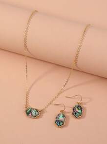 3pcs/Set Women Rhombus Pendant Necklace And Earrings, Suitable For Birthday Wear - Yellow Gold - View 4