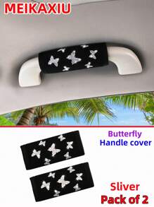MEIKAXIU 2pcs Bowknot Bling Bling Fabric Soft Breathable Car Grab Handle Protective Cover, Universal Car Interior Accessories - Butterfly - View 10