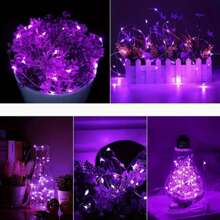 LED 灯串 20 米 200LED 仙女灯，AA 电池供电仙女灯串，防水银线铜线灯串适用于 DIY 婚礼宿舍、卧室、派对、花卉装饰、生日装饰、校园装饰、节日装饰、庭院花园装饰等 - 紫色 - 查看 8