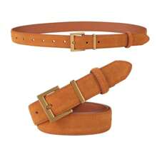 1 Pc Fashion Women Genuine Leather Belt For Jeans Dresses With Alloy Square Pin Buckle Cowhide Suede Stylish Waistband - Multicolor - View 2