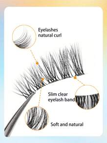 5 Pairs Natural Short Wispy Cat-Eye Transparent-Band Faux Mink Eyelashes Strip Lashes, Lashes, Eyelashes, Fake Lashes - Feather Lashes - View 2