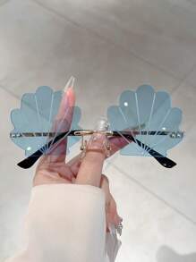 1 件新款贝壳形无框时尚眼镜，女士渐变色镜片蓝色眼镜，新颖造型多色眼镜，轻便绿色眼镜，夏季海滩配饰，夏季海滩度假、户外、旅行装饰眼镜