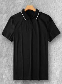 Customizable Photo Print Men's T-Shirt, Personalized Men's Polo T-Shirt - Add Your Own Text And Images (Family Photo/Selfie/Pet Photo/Friend Photo/Company Logo) - Black - View 2