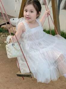 New Embroidered Pearl Chain Handbag Shoulder Bag Phone Mini Square Purse - A - View 6