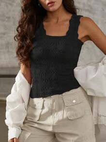 Women Floral Jacquard Knit Crop Top, Sexy V-Neck Wide Strap Short Tank Top, Soft Versatile Casual Daily Layering Sports Vest, Sleeveless Yoga Tight Camisole Basic Summer Tops, Summer Outfits For Women