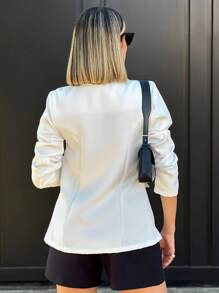 Women's Tailored Blazer Elegant Formal Jacket With Button - Light Wash - View 2