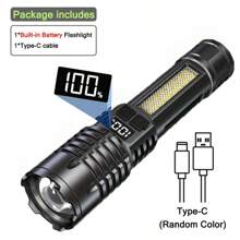 1 pieza Linterna LED recargable de alta potencia, linterna LED muy potente con batería incorporada, antorcha para pesca, caza, campamento