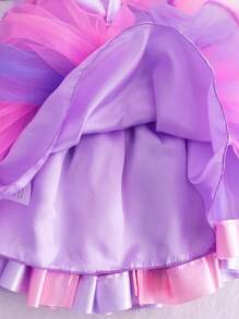 Young Girl Pink Unicorn "Happy Birthday" Graphic T-Shirt And Purple/Pink Tulle Skirt Set With Headband And Sash, Party Outfit