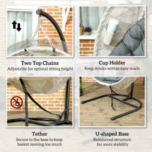 Outsunny Hanging Egg Chair Outdoor Indoor Garden Swing Chair With Folding Basket, Garden Hanging Chair With Stand, Thickened Cushion, Cup Holder For Patio, Balcony - Grey - View 7