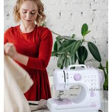 Sewing Machine, Portable Handheld Sewing Machine 12 Types Of Stitches With Gadget Set, Dual-Use Electric Foot Pedal, Button Sewing, Zipper, Mini Sewing Machines - White - View 5