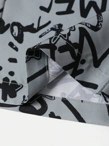 男士休闲户外套装、街头时尚数码印花裤和短袖 T 恤 - 黑色 - 查看 11