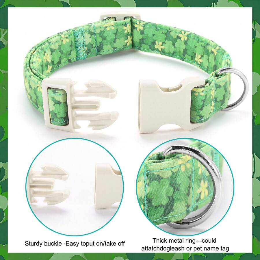 ¡Temática del Día de San Patricio! Collares de perro de poliéster con estampado múltiple de trébol y trébol de cuatro hojas, disponibles en varios tamaños adecuados para perros pequeños, medianos y grandes, aptos tanto para machos como para hembras