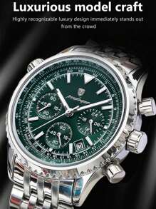 1 件时尚男士石英表，不锈钢多功能日期计时防水夜光指针手表，适合商务场合的腕表 - 銀色 - 查看 7