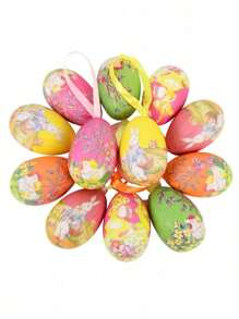 1/4/12 件泡沫复活节彩蛋复活节快乐派对家居装饰品彩色兔子鸟蛋挂饰 DIY 工艺品儿童礼物玩具 - 彩色 - 查看 1