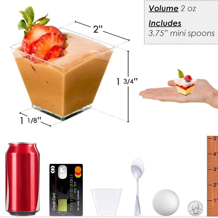 25pcs/50pcs/100pcs 60ml Clear Plastic Parfait Appetizer Cups With Spoons, Mini Square Dessert Bowls For Serving And Tasting - Transparent - View 1