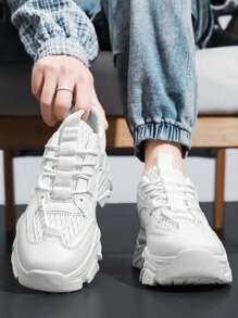 Men's Sports Shoes With Thick Soles, Color Block Leather Lace-Up Shoes, Men's Lightweight Breathable Sports Shoes, Men's Non-Slip Outdoor Sports Shoes, Comfortable Casual Men's Shoes