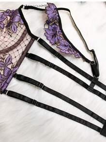 SOFUSEN Sexy Purple & Black Lingerie Set Women's Lace Trimmed Bra Multi-Layer Panty Garter Belt Lingerie Combo Underwear Set Sleepwear Nightwear Lace Lingerie For Women Plus Size Available Elegant Comfortable Fit - 紫色 - 查看 4